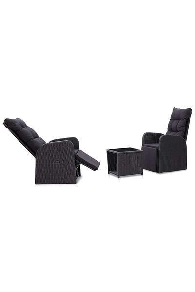 vidaxl 3 Piece Bistro Set with Cushions Poly Rattan Black