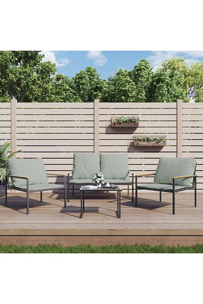 vidaxl 3 Piece Garden Lounge Set with Cushions Gray Steel