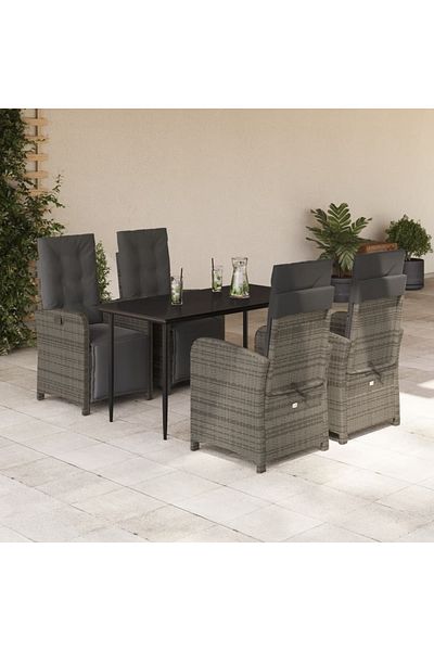 vidaxl 5 Piece Garden Dining Set with Cushions Gray Poly Rattan