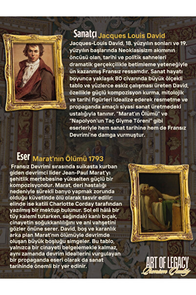 ART OF LEGACY Jacques Louis David (MARAT'IN ÖLÜMÜ 1793) Çerçeveli Klasik Vintage Duvar Tablo