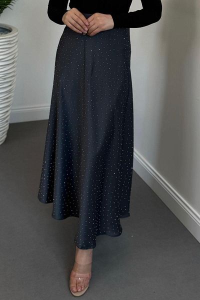 MERVEN AKYÜZ Ficus Stone Satin Skirt Smoked