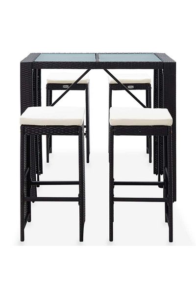 vidaxl 5 Piece Outdoor Bar Set Poly Rattan and Glass Black