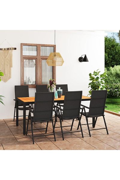 vidaxl 7 Piece Garden Dining Set Black and Brown