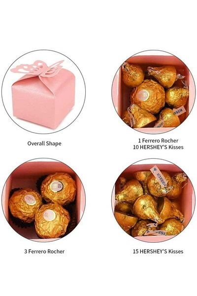 COOYA Set of 100 Pink Butterfly Favor Boxes,Candy Containers for Party Decoration,Wedding,Birthday(Pink)