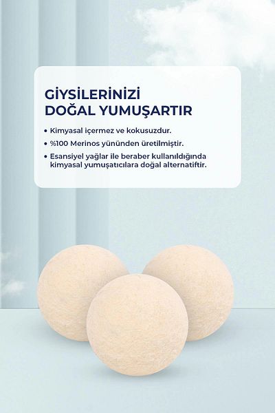Valerine Life Natural Merino Wool Drying Ball 3 Pieces – Prevents Wrinkles, Shortens Drying Time