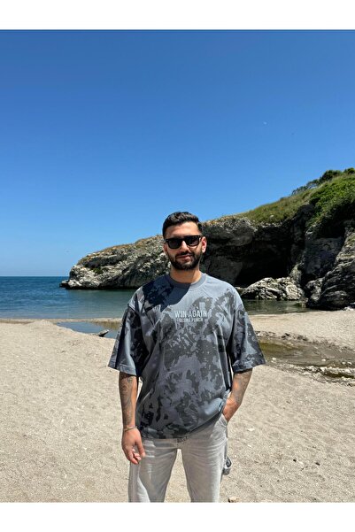 SCSARVİN Parça Desenli WINAGAIN Baskılı Oversize T-SHIRT PNC 8130
