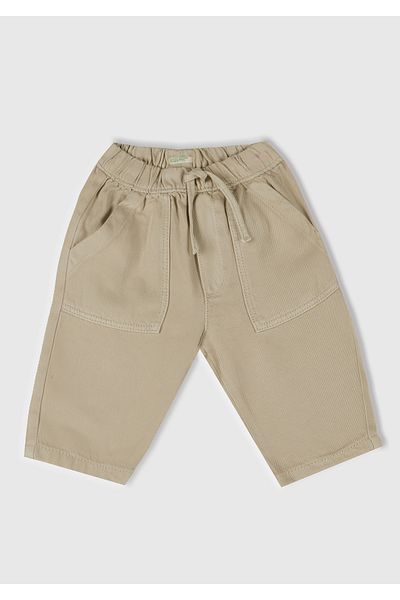 United Colors of Benetton Baby Ecru Logo Detailed Elastic Waist Drawstring Patch Pocket Trousers