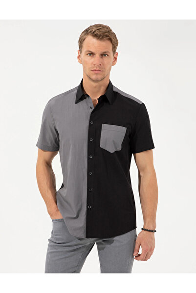 Pierre Cardin Men's Black Regular Fit Short Sleeve Shirt