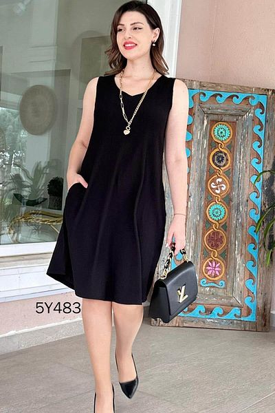 İnce Topuk Zero Sleeve Pocket Wrap Dress 5Y483