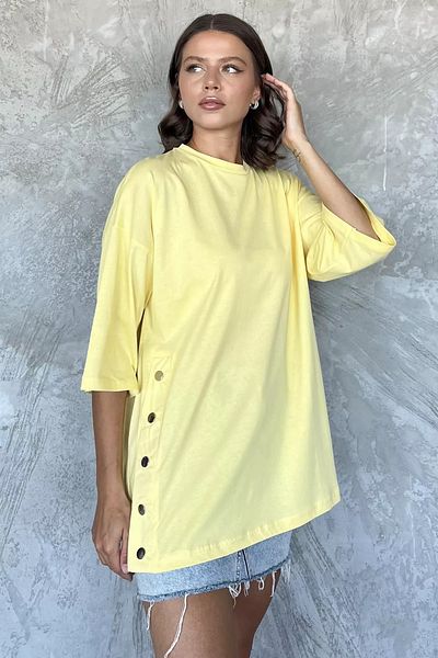 GÜLSELİ Μπλουζάκι με κίτρινο πλαϊνό κουμπωτό oversize (Συμβατό με S-m-l-xl)