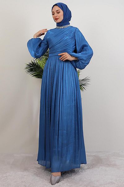 GİYZAMİLA Βραδινό φόρεμα Zeliş Stone Indigo