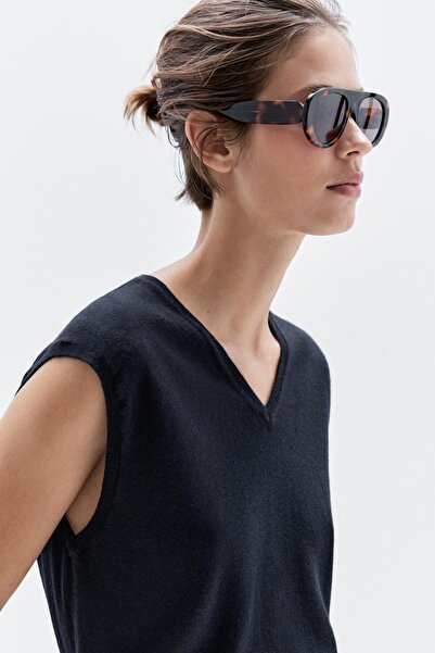 Massimo Dutti Crop yün karışımlı V yaka yelek