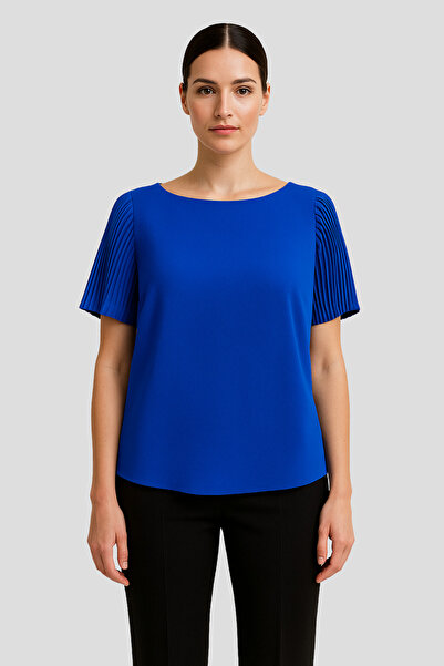 Naramaxx Kolları Piliseli Saks Mavisi Bluz