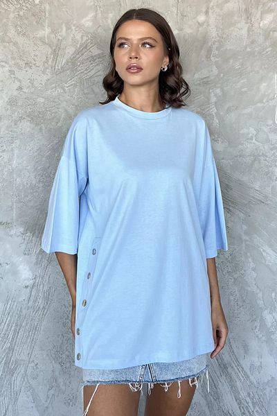 GÜLSELİ Tricou oversize cu snap lateral albastru (compatibil S-m-l-xl)