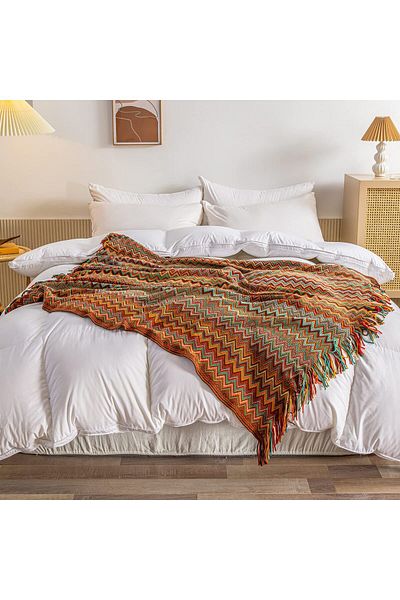 COOYA Fall Blanket for Couch,Soft Knitted Farmhouse Bed Throw,Cozy Lightweight Blankets&Throws with Tassel