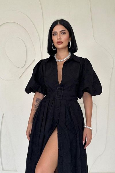 VogueEra Rochie neagră plisată pentru balcon