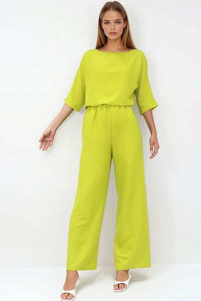 VAGGON Set de tricou și pantaloni pentru femei Fat Green Crewneck Vs00361