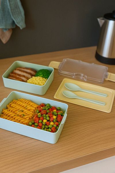 Bayev Layers Green 2 Tier Storage Container with Fork and Spoon Lunch Box - Lunch Box with Nutrition Compartments