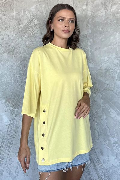 GÜLSELİ Μπλουζάκι με κίτρινο πλαϊνό κουμπωτό oversize (Συμβατό με S-m-l-xl)