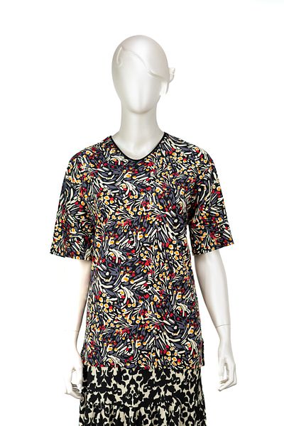 Oppland Women's Turlu Viscose Combed Fabric Mother Blouse Palm Flower Pattern Short Sleeve Regular Cut