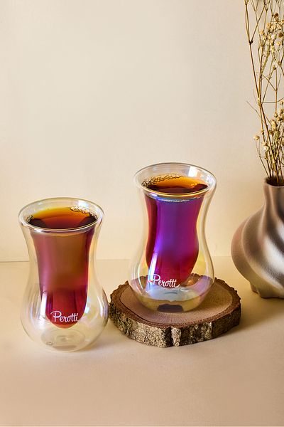 Perotti Colors 2-Piece Heat Resistant Double Wall Glass Tea Cup 150 ml