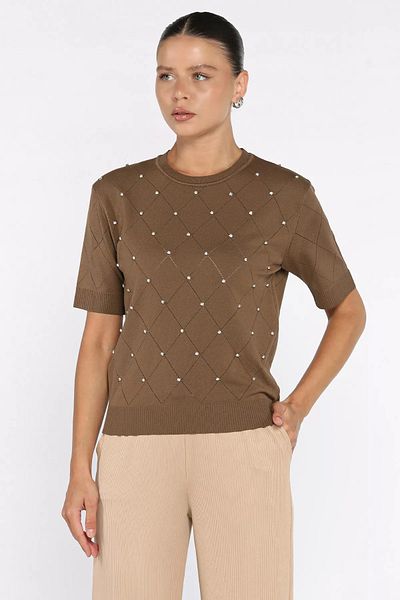 GÜLSELİ Light Brown Self Patterned Stone Women's Blouse