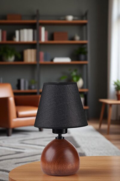 Lumexx Cameron Walnut Wick Table Lamp with Black Shade