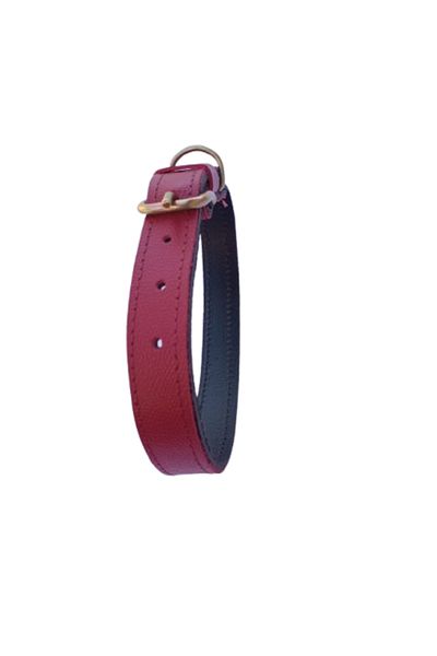 OEM Zgardă dublă, roșu granat, 2,5 cm, din piele naturală, pentru câini, diametru 37-48 cm