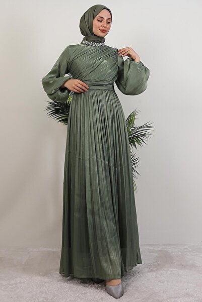 GİYZAMİLA Βραδινό φόρεμα Zeliş Stone Μαλακό Πράσινο