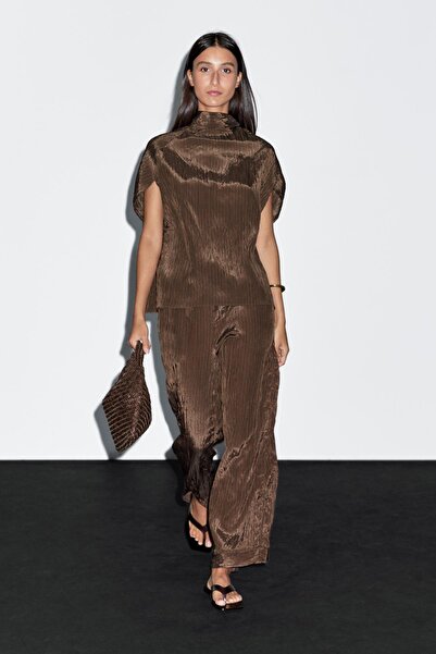 Massimo Dutti Fular yaka ince çizgili bluz