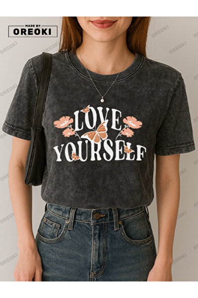 EFFRENATU تي شيرت بناتي من نسيج القطن المطبوع عليه Love Yourself