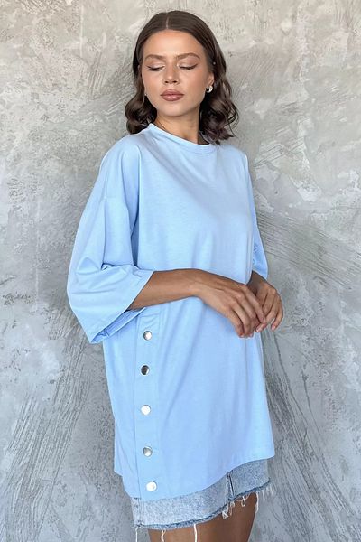 GÜLSELİ Tricou oversize cu snap lateral albastru (compatibil S-m-l-xl)