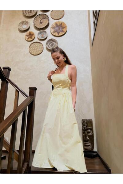 SELINE STUDIO Sarı Boyundan Bağlamalı Yazlık Maxi Elbise