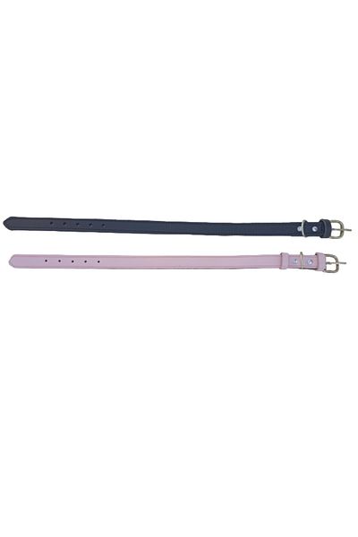 OEM Set de 2 gulere din piele naturală roz și neagră 60 x 2,5 cm, circumferință 37-48 cm