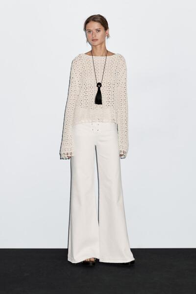 Massimo Dutti Pamuklu ajurlu kroşe kazak