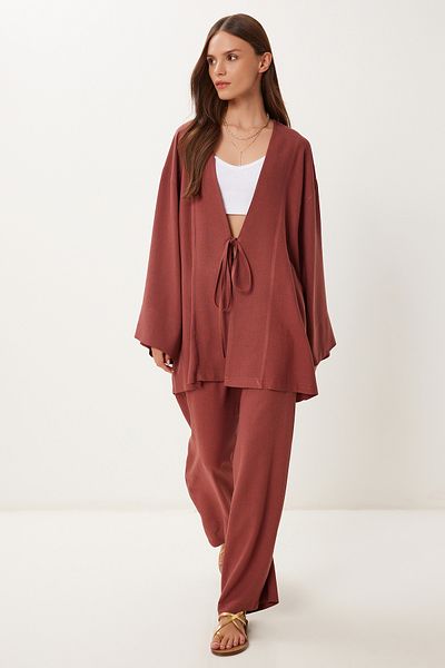 Lovelyİstanbul Linen Bottom-Top Set with Tie Detail