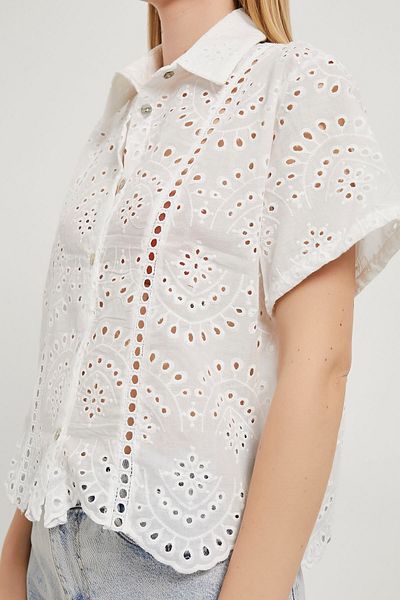 Modasultan Short Sleeve Embroidered 100% Cotton Brode Women's Shirt