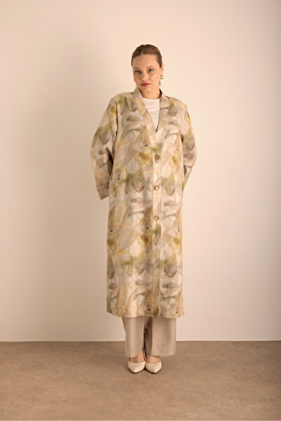 Aker Desenli Keten Pardösü