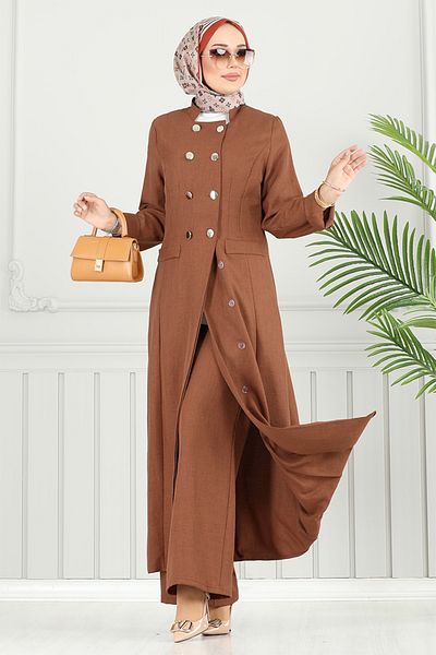 ModaMerve Half Button Detailed Suit 2701Sl890-M Brown