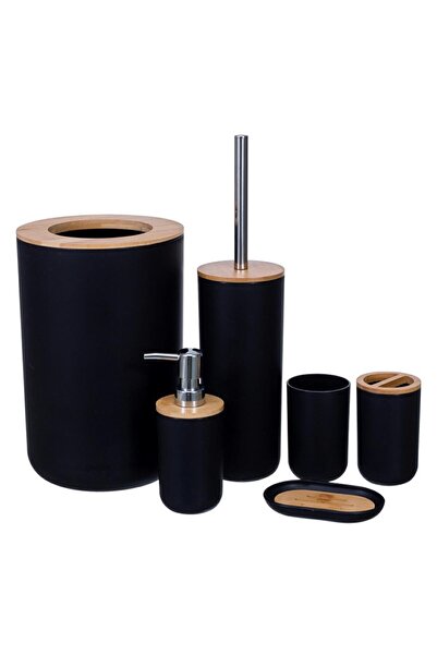 Aptel Bathroom set, 6 pieces, plastic/bamboo, black