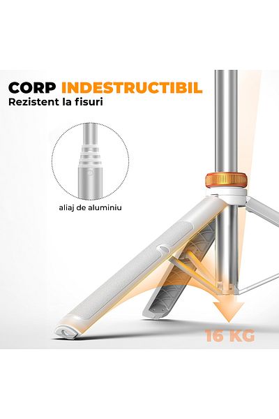 Elindor professional telescopic photo tripod, for phone/camera, bluetooth remote, White/Orange