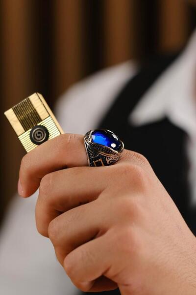 dergah tesbih Cihandar Serisi El İşçiliği Mavi Taşlı 925 Ayar Gümüş Yüzük