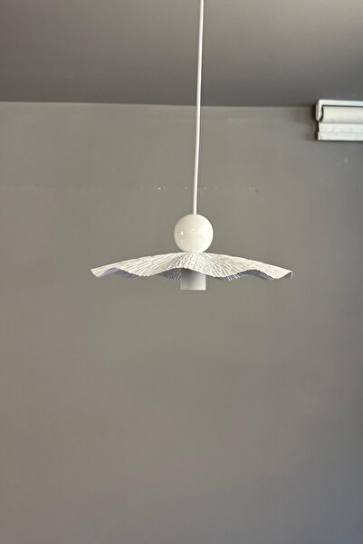 Bamyum Teyra Beyaz Tekli Avize Beyaz Boncuk Başlık Sarkıt Lamba Restoran Salon Aydınlatma