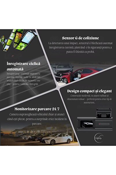 e-Wantay Cameră auto e-Wantay® DualEye HD 1080P față + 720P spate, Night Vision, card 64GB inclus