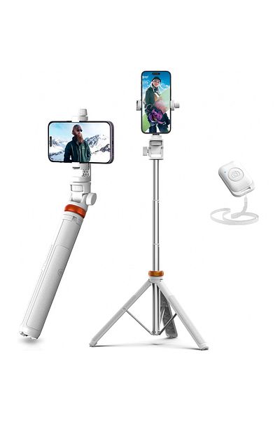 Elindor professional telescopic photo tripod, for phone/camera, bluetooth remote, White/Orange