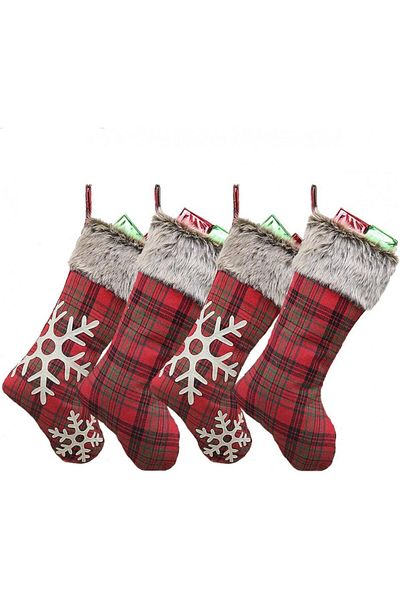 Vohoney Set of 4 Christmas stockings, textile, red/black/white, 47.5 x 22 cm