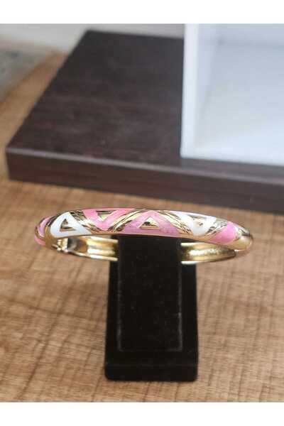 SONES سوار معصم على شكل قلاب مينا باللونين الوردي والأبيض (قطر 60 ملم)