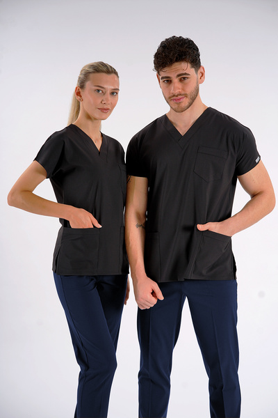 Lion Üniforma قميص أسود من Dr.Greys موديل ليكرا للممرضات والأطباء بأكمام طويل...