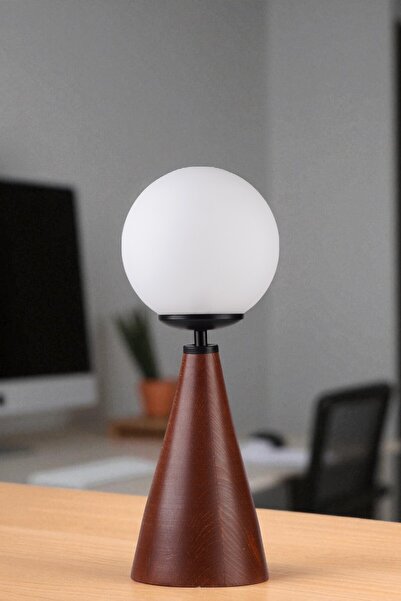 Lumexx Juno Walnut White Glass Table Lamp