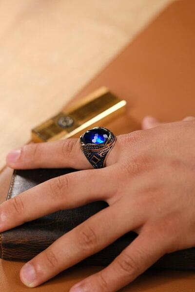 dergah tesbih Cihandar Serisi El İşçiliği Mavi Taşlı 925 Ayar Gümüş Yüzük